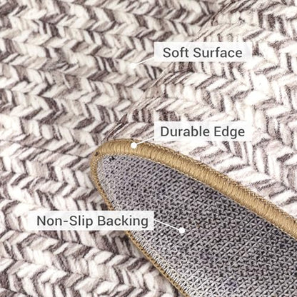 ROYHOME Runner Rug Print Braided Hallway Runner Washable Entryway Rug - color: Beige/Grey, size: 2' x 6' (Rectangular)