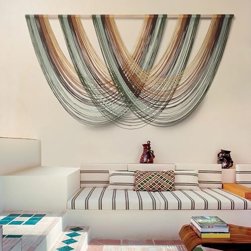 Macrame Wall Hanging Large Boho Wall Decor Yarn Wall Art Tapestry 57"W*31"L - color: Yellow Green