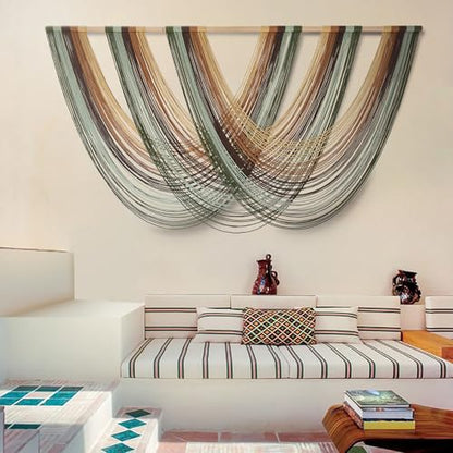 Macrame Wall Hanging Large Boho Wall Decor Yarn Wall Art Tapestry 57"W*31"L - color: Yellow Green