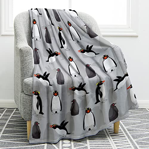 Jekeno Penguin Grey Throw Blanket 50"x60", Gifts for Women Men - color: White Gray, size: 50"x60"