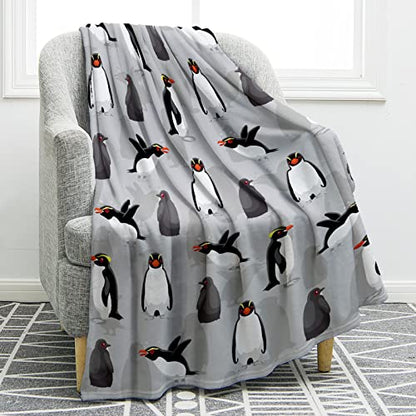 Jekeno Penguin Grey Throw Blanket 50"x60", Gifts for Women Men - color: White Gray, size: 50"x60"