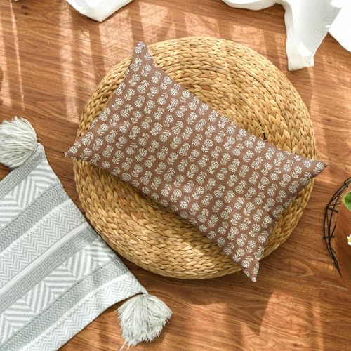 AVOIN colorlife Vintage Floral Boho Throw Pillow Cover, 12 x 20 Inch Modern Farmhouse Bohemia Flowers Light Orange Brown Cushion Case Decoration for Sofa Couch Living Room Bedroom Decor - color: Orange Brown, size: 20" x 12" (Pack of 1)