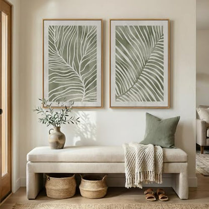 Large Framed Green Abstract Botanical Wall Art for Living Room, 24x36 In - color: Green, size: 24" W x 36" H x 2Pcs