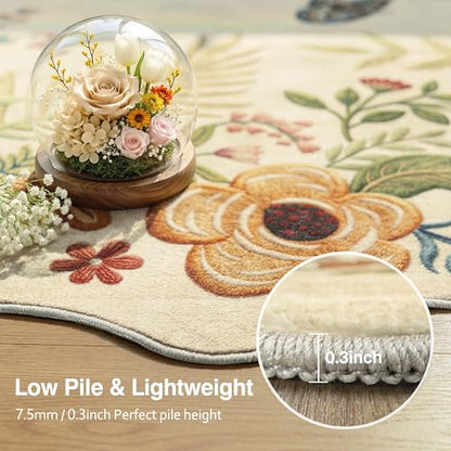 FMFUNCTEX 5ft Round Washable Beige Boho Scalloped Area Rug for Living Room - color: Beige, size: 5' (Round)
