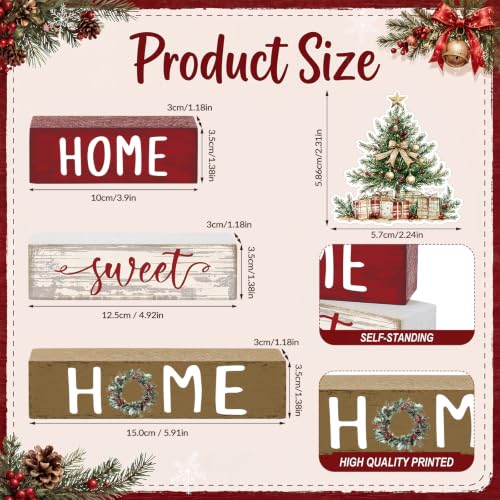 Cinnvoice 4 Pcs Red Christmas Tree Wooden Home Sweet Home Block Shelf Decor - style: Christmas Tree