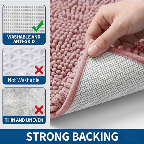 Bathroom Rugs Sets 2 Piece,Super Absorbent Chenille Bath Mats and U-Shaped Toilet Rug,Strong PVC Non Slip Backing,Microfiber Washable Dry Quickly Bath Mats for Bathroom(20"x32"+20"x20"U, Dusty Rose) - color: Dusty Rose