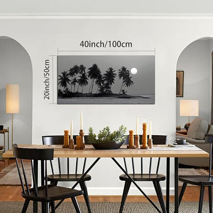 Black and White Wall Art Coastal Landscape Ocean Tree Artwork 20"x40" - size: 20"L x 40"W