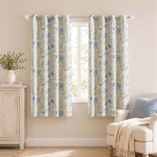 jinchan Floral Blackout Curtains Blue Farmhouse 63 Inch 2 Panels - color: Floral Blue on Cream, size: 52"W x 63"L (Pack of 2)