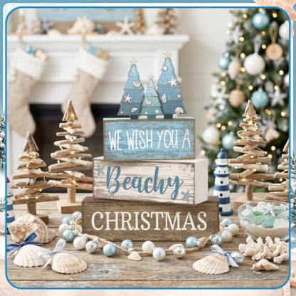 Lineshading 4 Pcs Coastal Christmas Table Decor, Blue Beachy Christmas Tree - style: Blue Christmas Tree