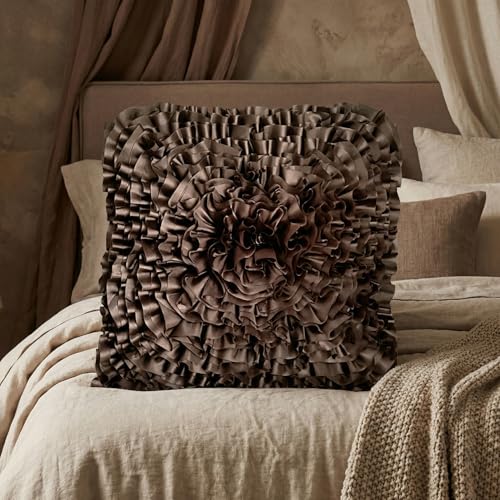 Brown Accent 3D Ruffle Decorative Throw Pillow Covers for Bed Sofa Couch - color: Brown