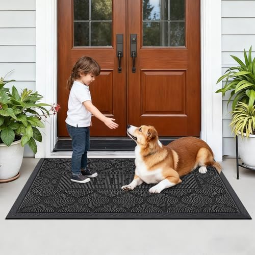 FRAMICS Front Door Mat Outside Entrance, Rubber Door Mats Welcome 24"x36" - color: Black, size: 24" x 36"