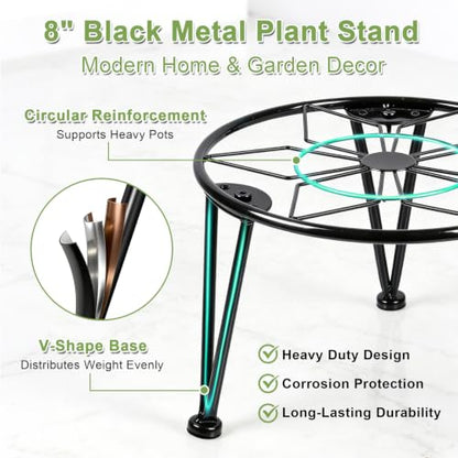 Vigordream Metal Plant Stand Indoor Outdoor Planter Holder (Black, 8 Inch) - size: 8 Inch