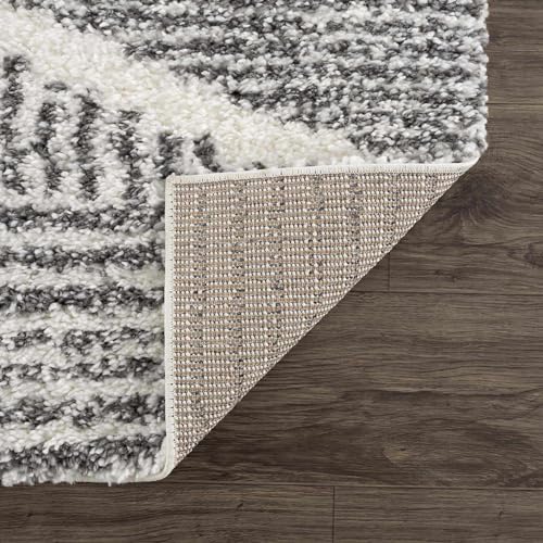 Hauteloom Atlas Moroccan Farmhouse Living Room Bedroom Shaggy Area Rug - Bohemian Shag Rug - Plush High Pile - Southwestern Boho Soft Carpet - Black, Cream, Grey, Beige - 5'3" x 7'3" - color: Charcoal, Cream / Trunding, size: 5'3" x 7'3" (Rectangular)
