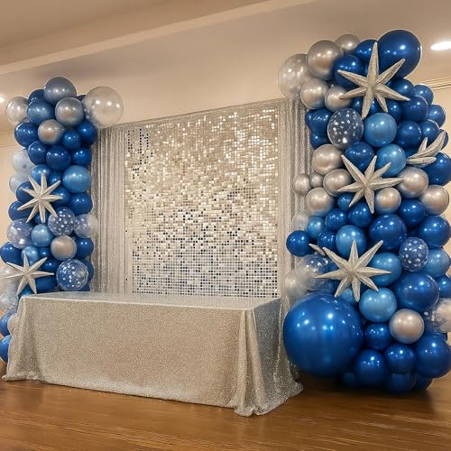 Patimate Blue Silver Confetti Latex Balloons Set 50 pcs 12 inch - color: Blue Silver