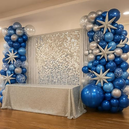 Patimate Blue Silver Confetti Latex Balloons Set 50 pcs 12 inch - color: Blue Silver