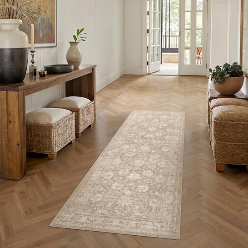 HUGEAR 2x6 Beige Retro Distressed Washable Runner Rug for Hallway - color: A| Beige, size: 2' x 6' (Runner)