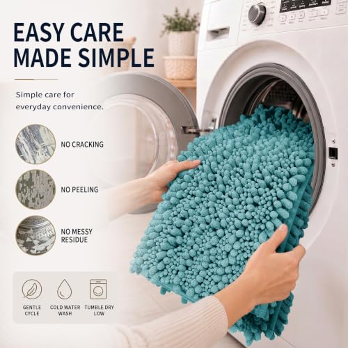 Yimobra Bathroom Rug Set 3 Piece, Super Absorbent Bath Mat Set, Teal Blue - color: Teal Blue, size: 24"x17" + 24"x20" + 30"x20"