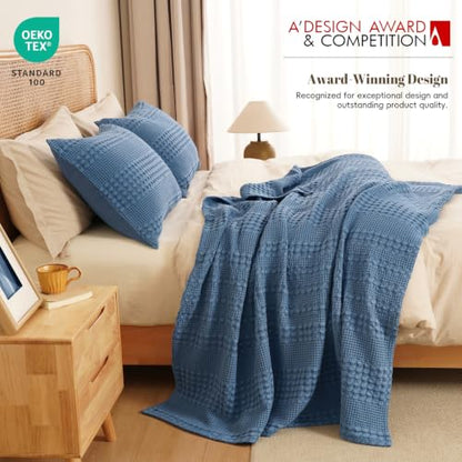 PHF Lightweight 100% Cotton Waffle Throw Blanket for Couch, Denim Blue - color: 07 Denim Blue, size: Throw(50"x60")