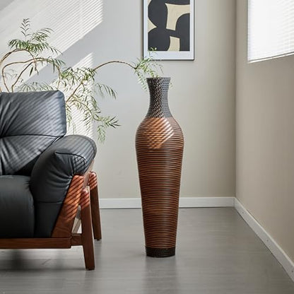 39" Hand-Woven PVC Rattan Floor Vase, Brown Tall Decorative Vase for Home Decor, Farmhouse Boho Entryway Living Room Office Statement Vase for Pampas Grass Dried Branch Display