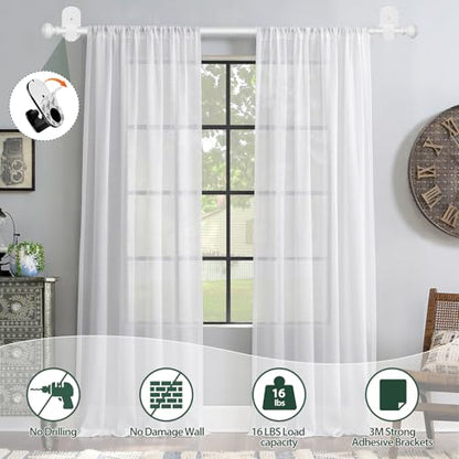 KAMANINA Curtain Rods No Drilling for Windows 32 to 86 Inches, White 2 Pack - color: White, size: 32-86"（2Pack）