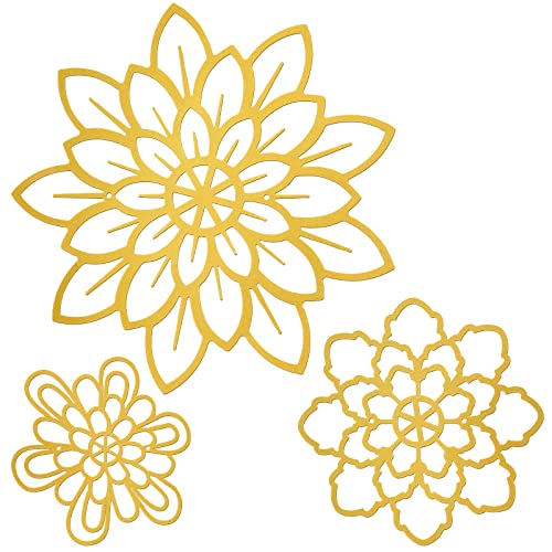 Moxweyeni 3 Pieces Metal Flowers Wall Decoration, Metal Rustic Wall Art Farmhouse Multiple Floral Hanging Decoration for Bathroom Living Room Kitchen Garden Office(Gold) - color: Gold