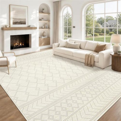 9x12 Area Rug For Living Room, Washable Beige Rugs Non Slip Low Pile - color: Beige, size: 9' x 12' (Rectangular)