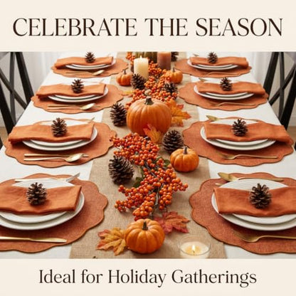 AHHFSMEI Round Scalloped Placemats Set of 6 15 Inch Faux Linen - color: Burnt Orange