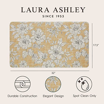 Laura Ashley – Anti-Fatigue Kitchen Mat | Iris Floral Design | Stain, Water & Fade Resistant | Cooking & Standing Relief | Non-Slip Backing | Measures 17.5” x 32”| Tawny Yellow Iris - color: Tawny Yellow, size: 32"L x 17.5"W x 0.47"Th