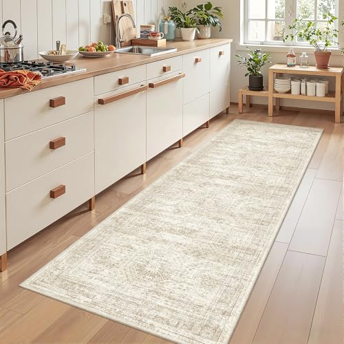 2'6 x 8' Runner Rug Non Slip,Washable Kitchen Rugs,Beige - color: Beige/Ivory, size: 2'6" x 8' (Runner)