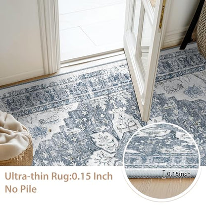 BESTSWEETIE Washable Boho 6x9 Area Rug for Living Room, Blue Grey White - color: Grey, size: 9' x 6' (Rectangular)