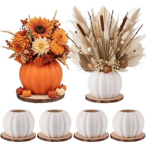 Meanplan 12 Pcs 5.5" DIY Ceramic Pumpkin Vase for Centerpiece Fake White