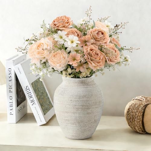 Ceramic Flower Vase, 7.4 Inch Rustic Farmhouse Home Decor - color: 205-1-7.4in
