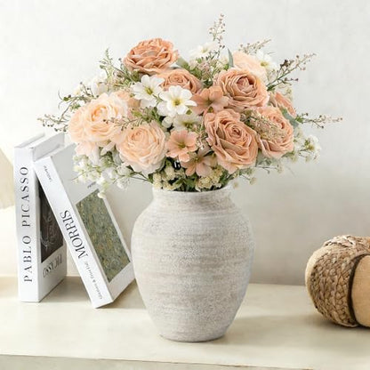 Ceramic Flower Vase, 7.4 Inch Rustic Farmhouse Home Decor - color: 205-1-7.4in