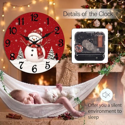 ArtSocket Round Wall Clock Silent Non-Ticking 12", Christmas Rustic - color: Rustic Christmas 01