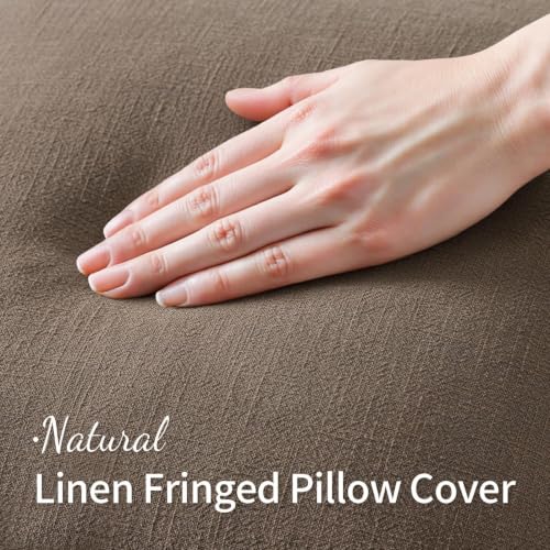 MIULEE Linen Fringe Decorative Fall Throw Pillow Covers Cocoa Brown 16x16 - color: Cocoa Brown, size: 16" x 16" (Pack of 2)