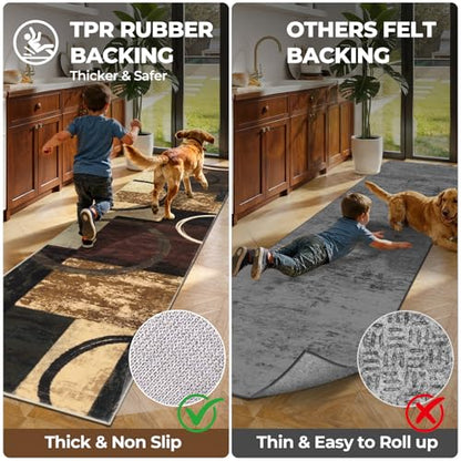 Yamaziot 2x6 Washable Modern Abstract Runner Rug Non-Slip for Hallways - color: Brown, size: 2x6ft
