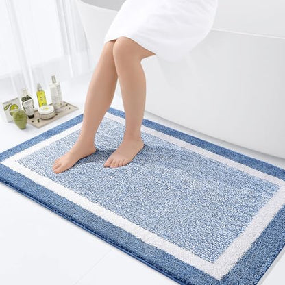 OLANLY Large Bathroom Rugs 40x32, Soft Absorbent Microfiber Bath Rugs, Blue - color: Blue and White, size: 40" X 32"