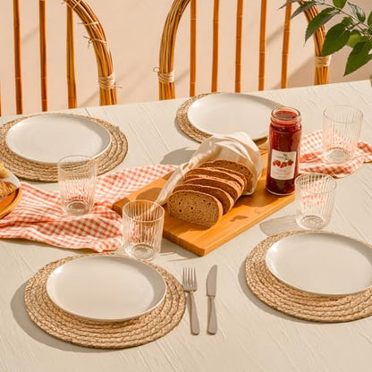 Aofmee 12 inch Round Woven Placemats Set of 6, Boho Rattan Place Mats, Natural Water Hyacinth Table Placemats, Farmhouse Weave Table Mats, Rustic Braided Wicker Charger Plates for Dining Table Decor - size: 12 Inch Set of 6
