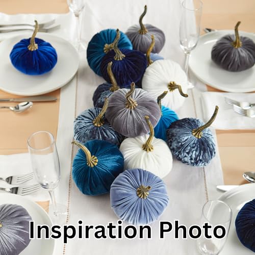 Your Heart's Content Set of 4 Small Velvet Pumpkins (Sm 2Indigo Navy Ivory) - color: Sm 2indigo Navy Ivory