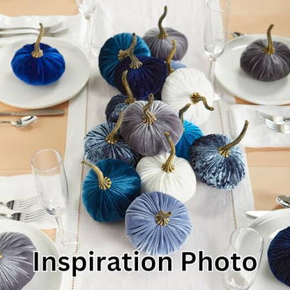 Your Heart's Content Set of 4 Small Velvet Pumpkins (Sm 2Indigo Navy Ivory) - color: Sm 2indigo Navy Ivory