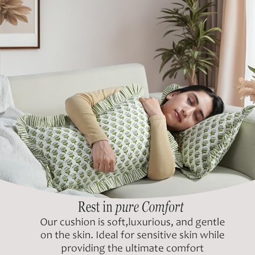 CPC Emerald Green Block Print Ruffle Sham Pillow Cover 12x20 Inch Pack of 1 - color: Emerald Green, size: 20" x 12" (Pack of 1)