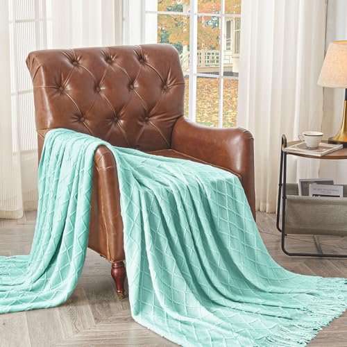 inhand Mint Green Knitted Throw Blanket for Couch and Bed, 50"x60" - color: Mint Green, size: 50"x60"