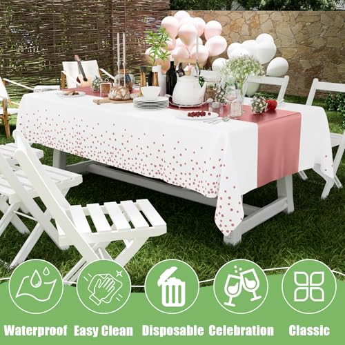 Smiry Disposable Rectangle Plastic 54 x 108 Inch Table Cloth 3 Pack - color: White and Rose Gold