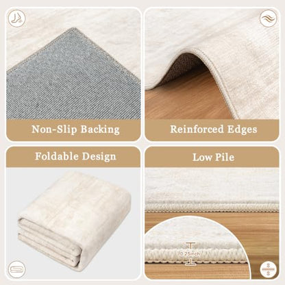 Tosuoka 5x7 Area Rugs for Living Room, Washable Beige Cream Abstract Rug - color: Beige/Cream, size: 5' x 7' (Rectangular)