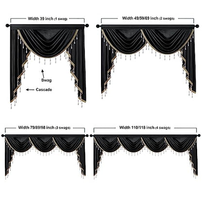 ELKCA Luxury Black Velvet Curtain Valances for Living Room with Beads(98inch,1 Panel) - color: Black, size: 98"W x 43"L (Pack of 1)