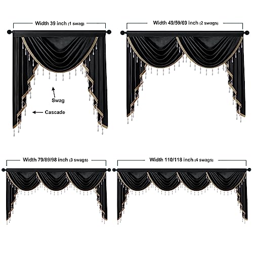 ELKCA Luxury Black Velvet Curtain Valances for Living Room with Beads(59inch,1 Panel) - color: Black, size: 59"W x 43"L (Pack of 1)