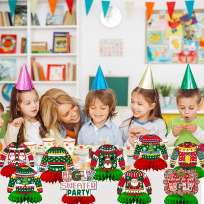 Christmas Ugly Sweater Party Decorations Honeycomb Centerpiece - style: Ugly Sweater