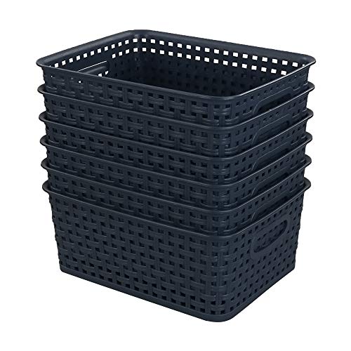 Sandmovie Plastic Weave Storage Baskets for Kitchen Bathroom, Navy Blue, 6 Packs - color: Navy Blue