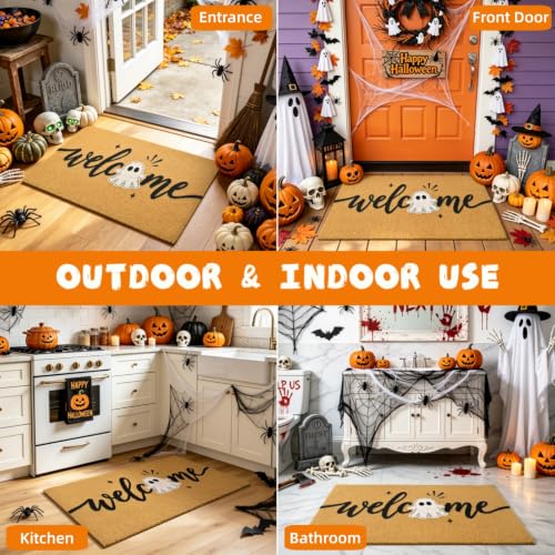Halloween Welcome Mat Ghost Non-Slip Front Door Mat, 17x29 in - color: Ghost