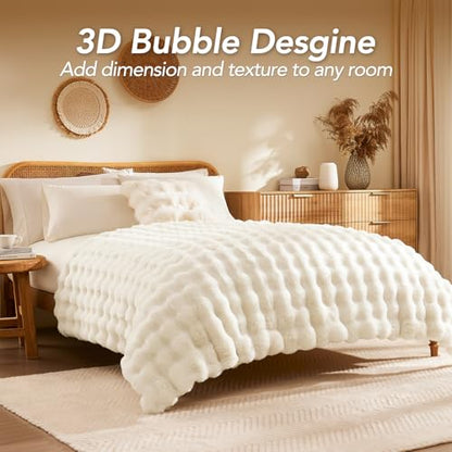 L'AGRATY Faux Rabbit Fur Throw Blanket for Couch, 90'' x 90'', Cream White - color: Cream White, size: 90" x 90"